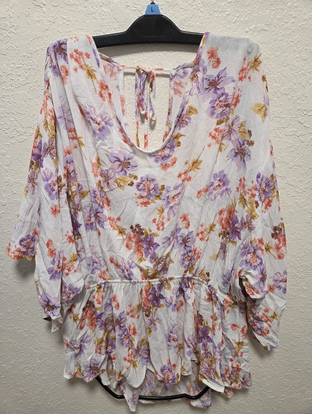 White Birch Floral Tie-Back Peasant Blouse